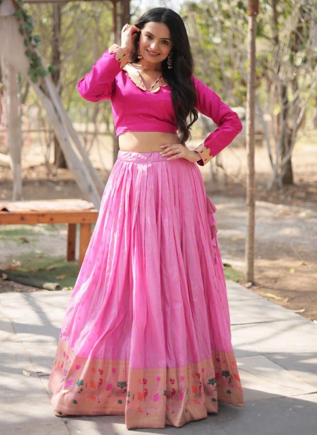 Viscose Pink Party Wear Zari Work Readymade Lehenga Choli